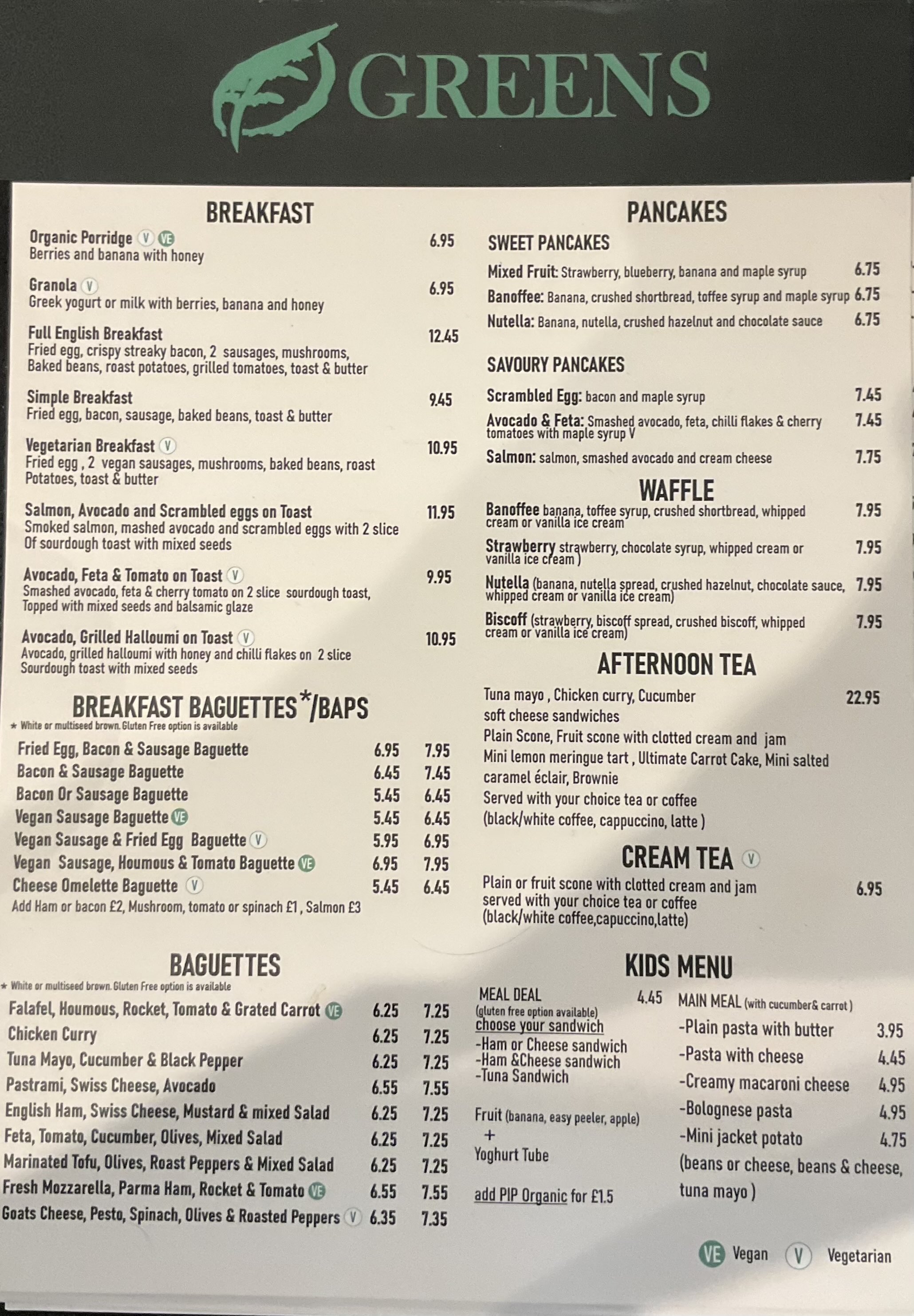 Greens Cafe menu part 1